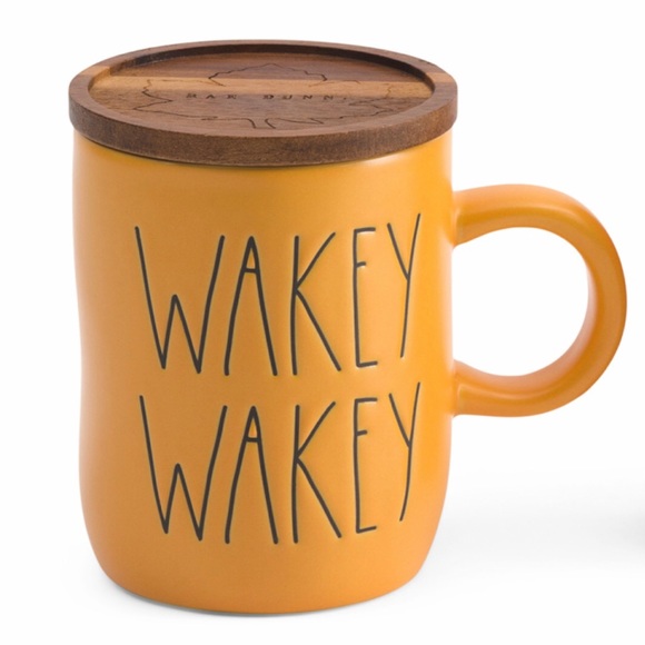 Rae Dunn ceramic wakey wakey mug with leaf lid - Picture 1 of 1